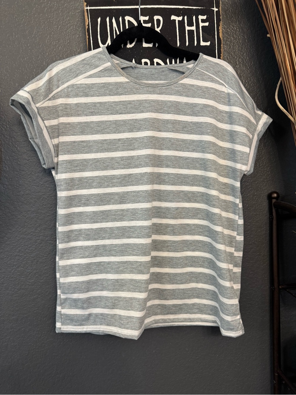 SHEIN Grey & White Striped Short Sleeve Tee. Medium. New!